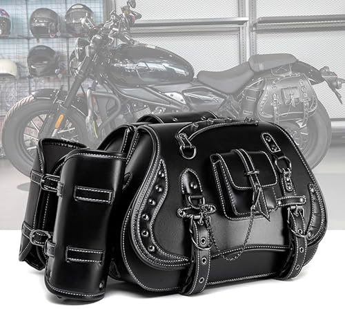GQDGCU Motorrad Satteltasche Große, Leder Motorradtasche Wasserdicht, Motor Gepäcktasche mit Cup Holder, für Harley, für Honda, für Yamaha, für Suzuki, für BMW, für Kawasaki, 46x11x25cm (C)