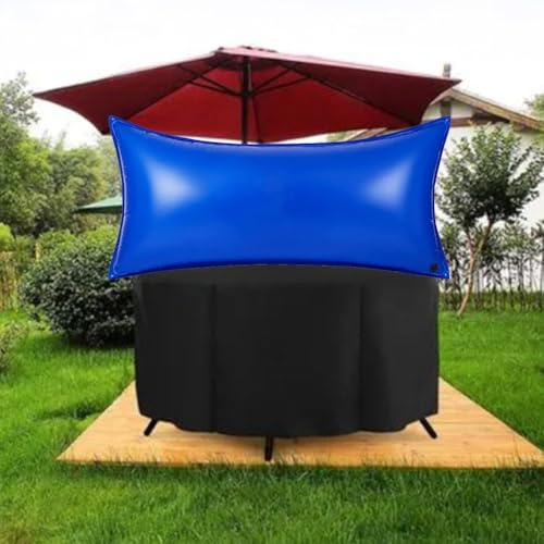 Pumixiy Laubsichere Terrassenabdeckung mit aufblasbarer Luftkissen-Unterstützung, wasserdicht und wetterbeständig, Gartenmöbelschutz für Gartentisch, PVC (120 x 240 cm)
