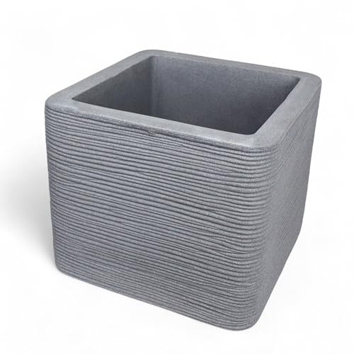 Pincho Maceteros Grandes Exterior Macetas Cuadradas, Tiestos para Plantas Interior, Decoración Terraza Exterior + Textura Piedra, Plástico PE Anti-UV - 40×40×33 cm, Gris, Fondo Reforzado (1)