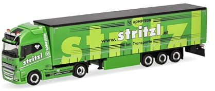 Herpa LKW Modell Volvo FH16 GL XL 2020 Gardinenplanen-Sattelzug Stritzl (Österreich), Miniatur im Maßstab 1:87, Sammlerstück, Made in Germany, Kunststoff, Grün