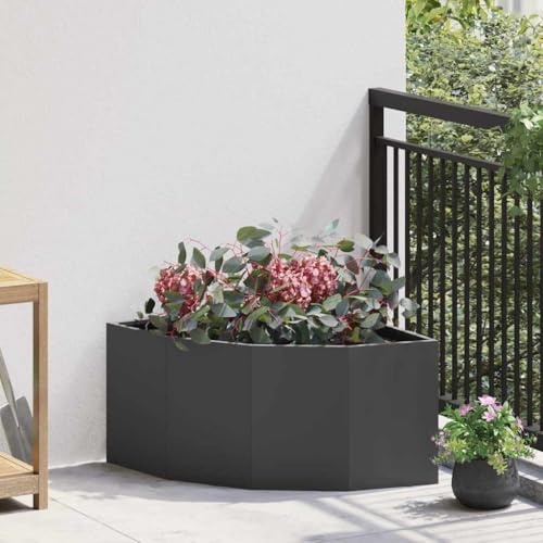 IKAYAA Jardinera Alto de Acero Inoxidable, Macetero Esquinero Grande Exterior, Maceta Alta Exterior y Terraza, Maceta Grande, Jardinera Alta Negro 60 x 60 x 35 cm