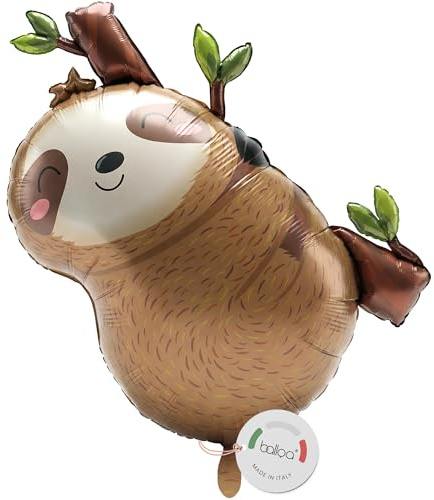 balloa Folienballon XXL Faultier, Helium Ballon Tiermotiv, Luftballon Safari Deko für Party, Geschenk zum Kindergeburtstag, Dschungel Tierfigur für Mottofeier, Partydeko Faultierballon, 66cm