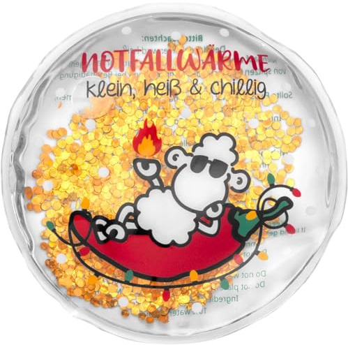 Sheepworld Handwärmer Motiv Chillig | Figürlicher Handwärmer in runder Form, 10 cm x 10 cm, mit Glitter | Geschenk zu Weihnachten, Silvester, Adventskalender | 51261