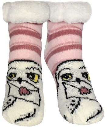 Harry Potter Hüttensocken - Hedwig Eule Haussocken für Damen Kuschelsocken Flauschige Wintersocken warme Frauen Socken Rosa