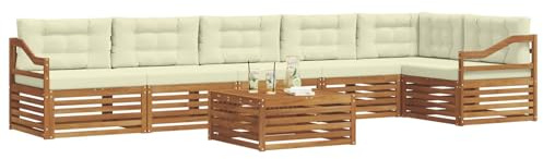 vidaXL Outdoor-Sofagarnitur mit Kissen 7 pcs Natur und Creme, Gartenbank, modernes Ecksofa, strapazierfähige Sitzmöbel, Lounge für Terrasse, stylischer Komfort