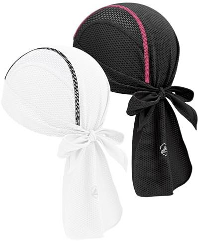 GXCROR Gorro Bajo Casco de Ciclismo, Bandana Deportiva Transpirable Hombre Mujer, para Moto y Running, Negro/Rosa + Blanco/Negro