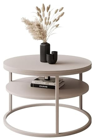 Lookway Couchtisch CIRI Slim MATT, rund ⌀60 cm, kaschmirfarbenes Gestell mit Ablage, Wohnzimmertisch (Kaschmir)