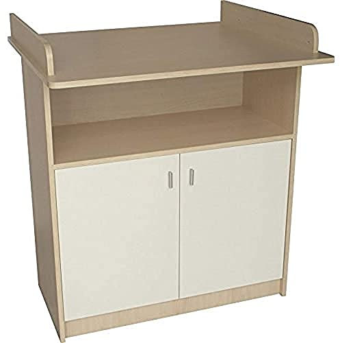 roba schmale Wickelkommode 'Lena' inkl. Wickelansatz, Kinderzimmer Kommode mit zwei Türen und einem offenen Fach, Wickelhöhe 90 cm, Ahorn/weiß