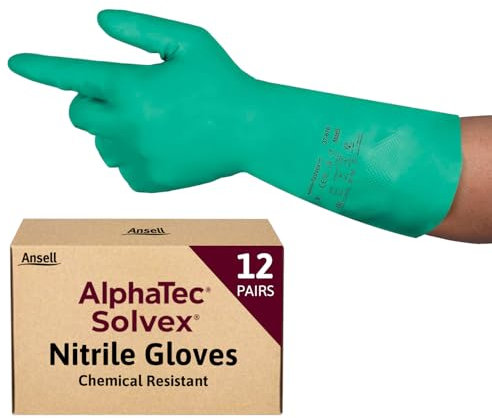 Ansell AlphaTec 37-675 Guantes de Nitrilo Profesionales, Alta Protección Química y Resistencia a la Abrasión, Seguridad Alimentaria y Industrial, Reutilizables, Verde, Talla XS (12 Pares)