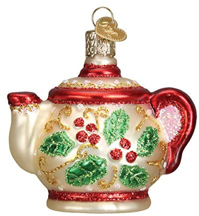 Old World Christmas Ornaments: Coffee and Tea Gifts Glass Blown Ornaments for Christmas Tree, Holly Teapot 3 X 3.25 X 2.25
