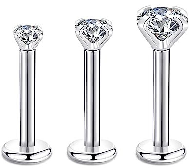 Candyfancy 2-4MM Rond Zirconium Pierre Strass 1.2MM CZ 16G/8MM Piercing Nez Labret Tragus Acier Chirurgical Stud Oreilles Cartilage Helix Levre Lip Boucle d Oreille Helic pour Cadeau de Noel