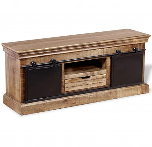vidaXL TV Cabinet with Sliding Doors - Multicolour Solid Mango Wood - Standalone Lower Part, Useful for Any Room - Industrial Style Design