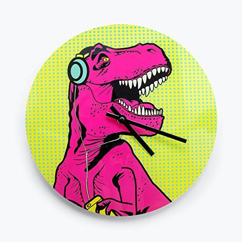 Mustard T-Rex Clock, Plastic, Multicolored, 9 x 2 x 3 cm