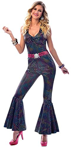 Amscan - Ladies 1970s Sparkly Disco Diva Costume with Flare Pants, Multicolor