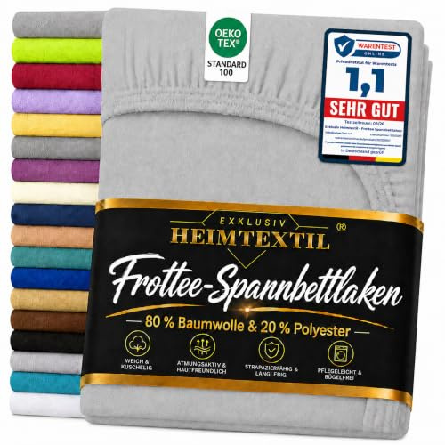 EXKLUSIV HEIMTEXTIL Frottee Spannbettlaken Marke 140 x 200 cm 80% Baumwolle, 20% Polyester Öko - Tex Zertifiziert, Markenqualität, Matratzenhöhe bis 25 cm, Silber