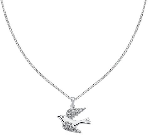 Vinani Anhänger Vogel mit weißen Zirkonia elegant glänzend mit Fiorentina Kette 45 cm Sterling Silber 925 Kette Italien Taube Bird 2AVO-F345