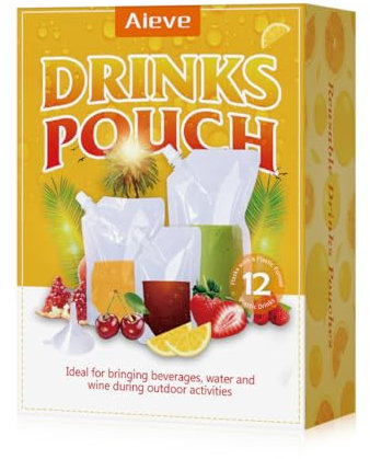 AIEVE 12 Pack Drinks Pouches for Festivals, Alcohol Liquor Juice Pouches Concealable Plastic Flasks, Reusable Drinks Flasks Leak Proof with Spout/Funnel, 220ml,420ml,500ml