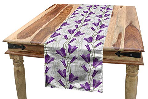 ABAKUHAUS Jugendstil Tischläufer, Glockenblumen Bouquet, Esszimmer Küche Rechteckiger Dekorativer Tischläufer, 40 x 180 cm, Reseda Grün Violett
