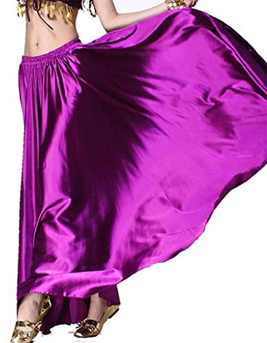 Wuchieal Bauchtanz Satin Rock Professionelle Tänzer Glänzender Full Round Swing Dance Skirt (Lila, One Size)