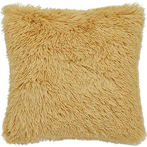 Adore Home Long Pile Soft & Cuddly Shaggy 17x17 (43x43cm) Faux Fur Cushion Cover (Ochre)