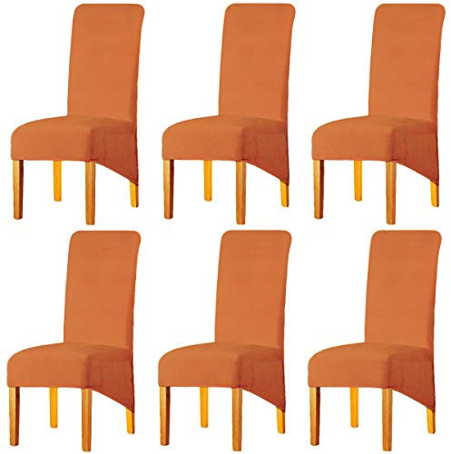 LANSHENG Stretchy XL Stuhlbezüge für Esszimmerstühle, Stretch Spandex mit Gummiband Stuhlbezug,Velvet Large Dining Chair Schonbezüge für Restaurant Hotel Party Bankett (Orange,6er Set (Groß))