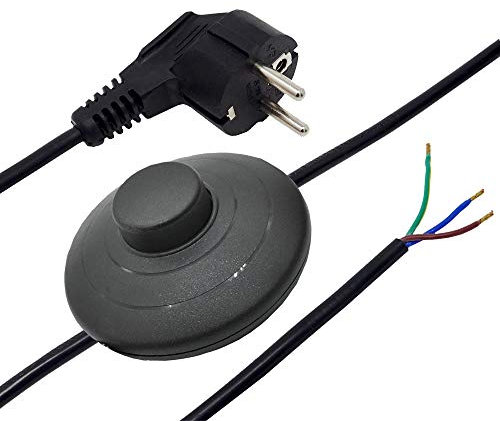3m Anschlusskabel Schwarz mit Schutzkontaktstecker Typ CEE 7/7 und Fußtretschalter – Netzkabel 3x0,75qmm 250V