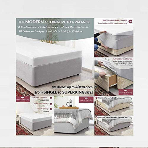 viceroy bedding Bed Wrap FAUX SUEDE Divan Bed Base Wrap COVER Alternative to Traditional Valance Sheet Fully Elasticated Skirt Easy To Fit - Wraps Itself Around The Base of Bed Frame (Silver, Double)