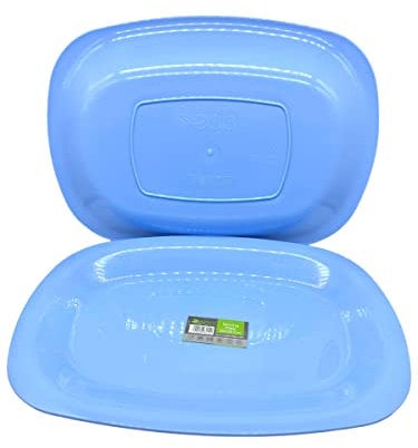 ECO 2 Pack Large 34.4 x 25.3 cm Sandwich Platter Trays | Set of 2 Plastic Platters | Plastic Buffet Trays for Parties, BBQs & Catering Events | Multi-Color Serving Trays (Blue)