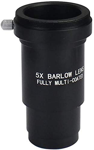 POFET 1,25 Zoll 5X vollständig geschwärztes Metall-Barlow-Objektiv und Kamera-T-Adapter für Teleskopokulare - Akzeptieren Sie 1,25-Zoll-Filter (5X Barlow-Objektiv)
