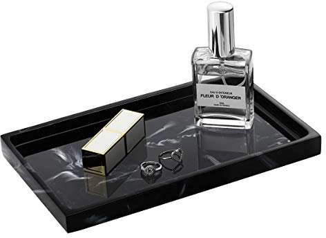 Emibele Harz Schmucktablett, Schmuckständer Bad Küche Kommode Organizer Schmuckaufbewahrung für Kosmetische Dusche Tissue Parfüm Seife Handtuch Shampoo Pflanze Dekoration, Medium - Tint Schwarz