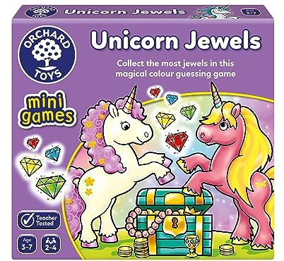Orchard Toys Unicorn Jewels Colour Matching Game - Unicorn Gifts for Girls and Boys - Mini Travel Games for Kids, Toddlers, Children - Educational toys for 3+ year Olds - 3-7 Year Olds - 2-4 Players