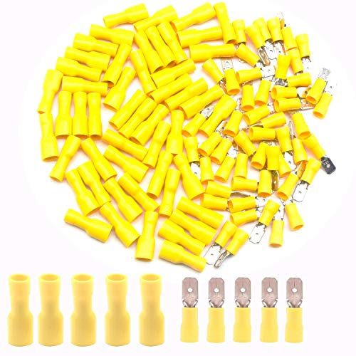 CEEYSEE Kabelschuhe x 100 -Männlich Kabelstecker x50 / Weiblich Kabelstecker x50 Flachsteckhülsen - Isolierte PVC Quetschverbinder - für 4.0–6.0 mm² Kabel(Gelb/DPSY)