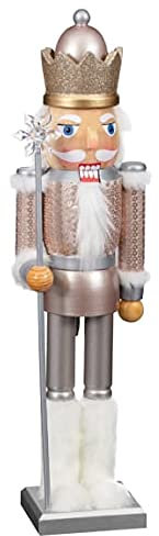 Fiz FIZPORIUM Wooden Christmas Nutcracker Ornaments, Deluxe Christmas Nutcracker Ornament Resin Nutcracker Xmas Gifts 46cm 10 x 8.5 x 46cm 658g - Rose Gold