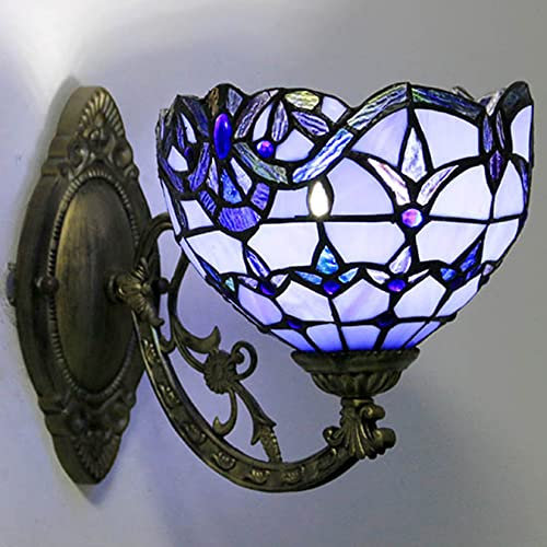 AIBOTY Barock Tiffany Stil Wandlampen Vintage Wandbeleuchtung 8 Buntglas Schatten Wandleuchte Badezimmer Beleuchtung Spiegel Front Eitelkeit Light Fixture für Korridor Flur Schlafzimmer,Blau