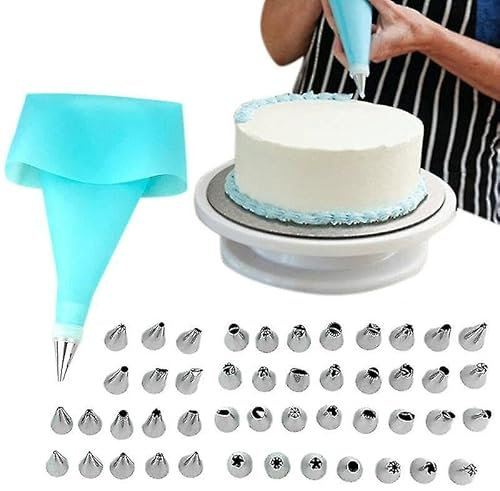 Tubazioni in silicone con ugelli in acciaio per pasticceria color crema, set di 52 pezzi include 2 sacchetti per tubazioni, 48 ugelli e 2 adattatori, riutilizzabili, Utensili per Dolci e Pasticceria