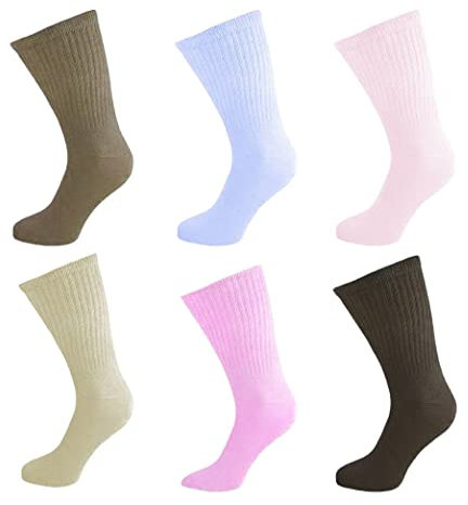 Bonjour - Six pairs of Women's DIABETIC EXTRA Wide Non Elastic Cotton Socks for Swollen Legs and Diabetics Extra Wide Top Designed for Wide and Problematic feet - UK Size 4-8 (Style 1)