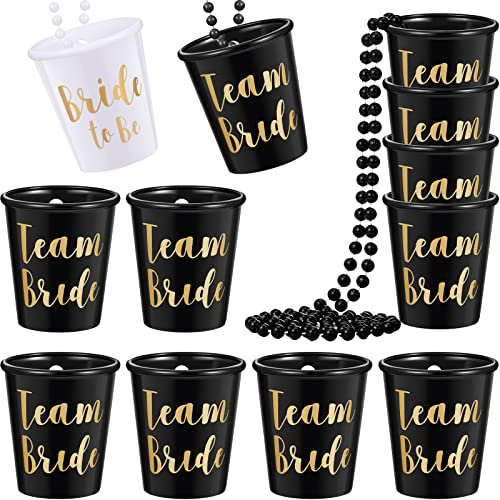 Maitys 12 Pieces Bride Plastic Beaded Bridal Shot Glass Necklace Gold Foil for Bachelorette Party Bridal Party Necklaces (White, Black)