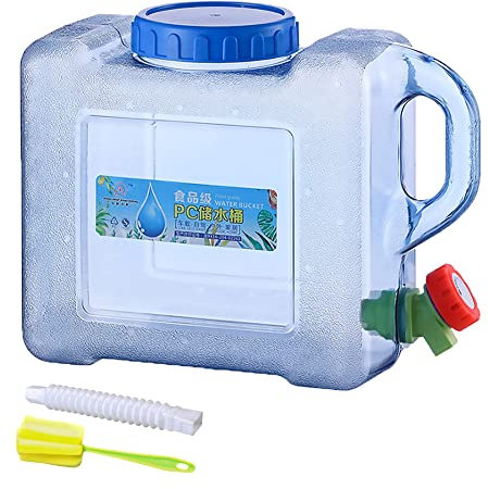 Starnearby Bidon d'eau 5L-22L avec Robinet, Réservoir d'eau Potable, Jerrican Alimentaire Camping, Conteneur d'eau sans BPA avec Tuyau et Brosse pour Camping, Randonnée (5L)