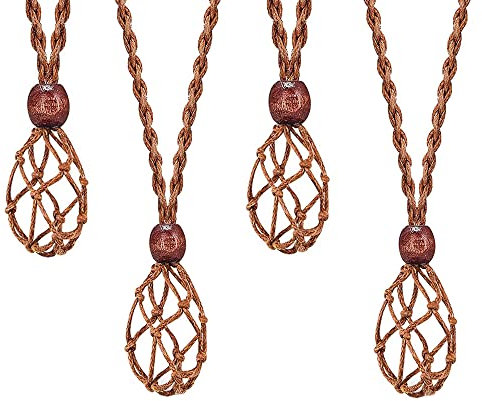 4 Pièces Vide Cordon de Collier Pierre, Cordons Collier Porte-Pierre Vide, Porte-Cage Collier Cristal en Filet, pour Cristaux, Cordon de Collier en Pierre, Bijoux de Bricolage, 41 cm (Marron)
