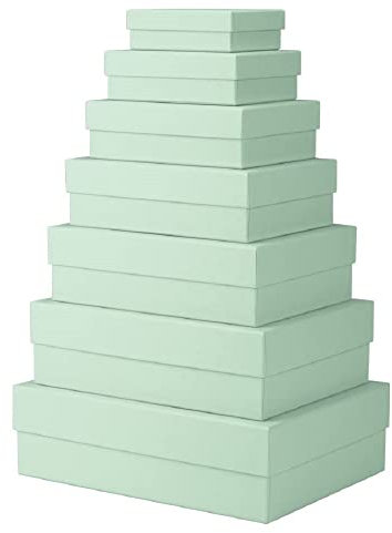 Rössler Papier 13411453650 - Boxline Geschenkbox mit Deckel, 7er Set Geschenkschachteln, Mint, Kartonagen rechteckig