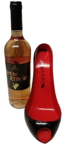 Porte bouteille à vin sexy, chaussure Noir et rouge, Bijoux + rosé Petite envie.