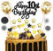 Happy Birthday Cake Topper 10th, 25pcs Black Gold Glitter Happy 10th Birthday Cake Topper with Star Heart Paper Fan Balloon, Birthday Cupcake Topper for Boys Ten Anniversary Birthday Party Decoration