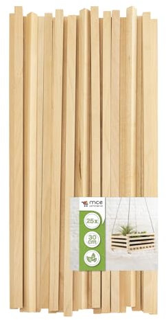MCE-Commerce 25 baguettes carrées en bois naturel 8 mm x 8 mm x 300 mm A530325