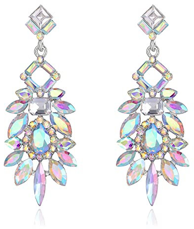 Clearine Statement-Ohrringe Art Deco Strass Marquise Smaragdschliff rechteckige geometrische für Damen Klar Silber-Ton