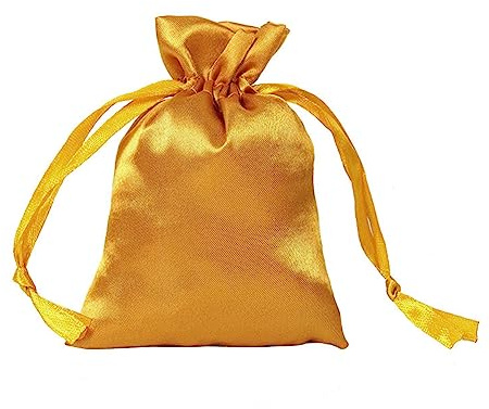 SHTGOI 10 Stück Satinbeutel Kleine Organzasäckchen Seide Schmuckbeutel Hochzeit Säckchen Stoff Bunt Geschenkbeutel Artefakt Tasche mit Kordelzug für Hochzeit Geburtstag Festival Party Gold