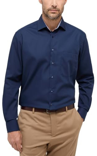 ETERNA Comfort Fit Hemd Langarm Button Down Kragen Karo Navy Größe 49