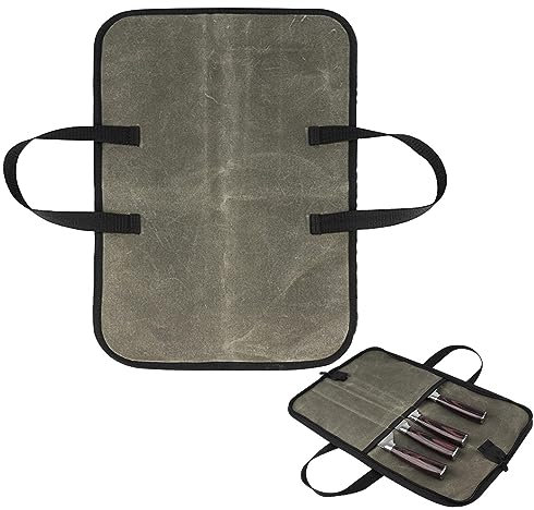 Borsa per coltelli, borsa arrotolabile per coltelli da chef, in tela cerata resistente, con tasca con cerniera, custodia portatile per coltelli da chef e posate, porta coltelli, rotolo per coltelli e