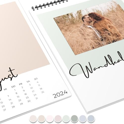 Fotokalender 2024 zum selbstgestalten (Bastelkalender 2024 im A4 Format) - DIY Kalender zum selber gestalten von Januar bis Dezember mit Ferienübersicht - Ideal als Geschenk - Pastell Schrift