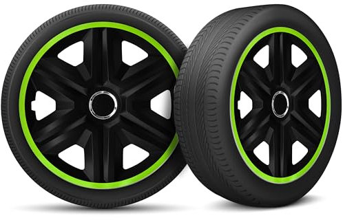 Radkappen 16 Zoll Radzierblenden 4er Set passend für alle Stahlfelgen - Einstellbarer Sicherungsring - Schwarz Grün