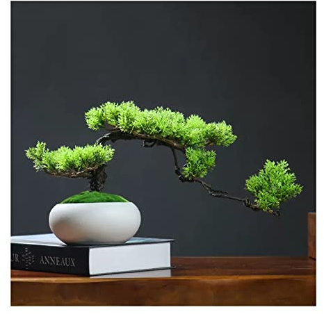 Piante finte Finto Cedro Bonsai Decorazione Piante finte, pianta d'appartamento, Vaso Rotondo Bianco, l'altezza è di 8,2 Pollici Piante Artificiali da Interno (Color : Green-2)